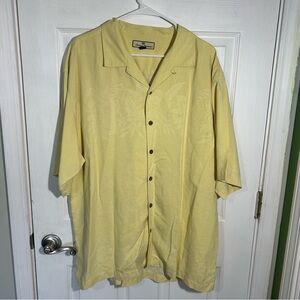 Tommy Bahama Mens X-Large Yellow Short Sleeve Button Up Silk Hawaiian Shirt